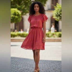 Umgee Coral Lace Yoke Dress